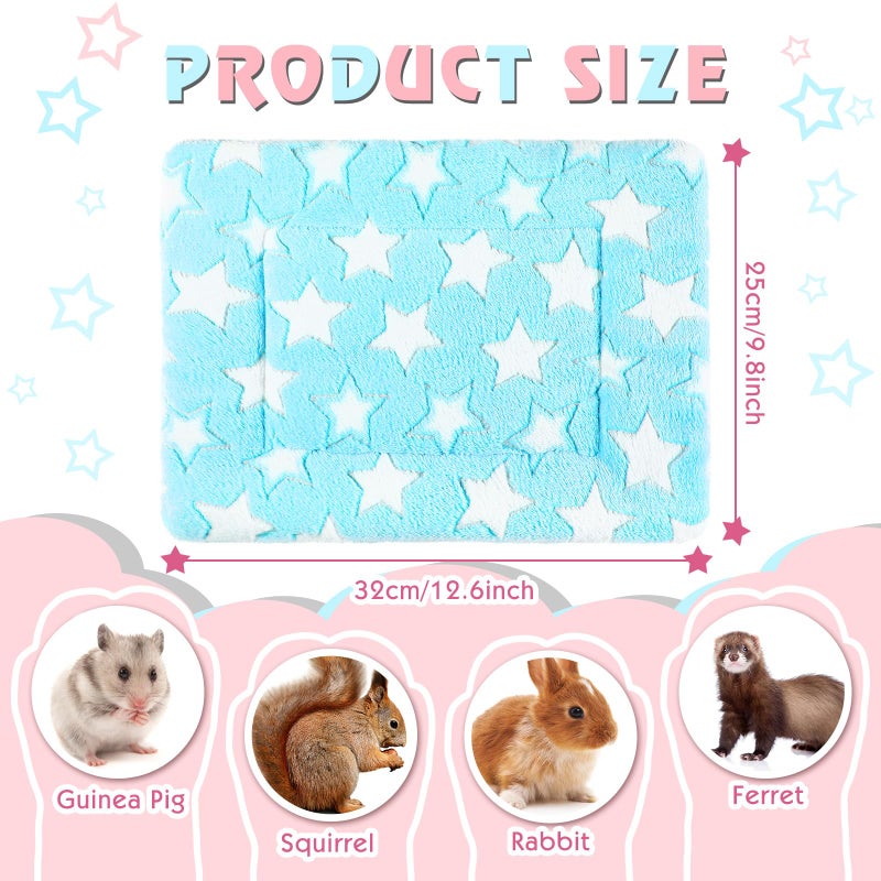Haull 4 Pcs Waterproof Guinea Pig Bedding Guinea Pig Bed Plush Cage Liners Soft Rabbit Dog Crate Pad Cat Mat Reversible Cozy Animal Pee Pad Hamster Bunny Mat Accessory(Cute Star,13 x 10 Inch) - Image 2