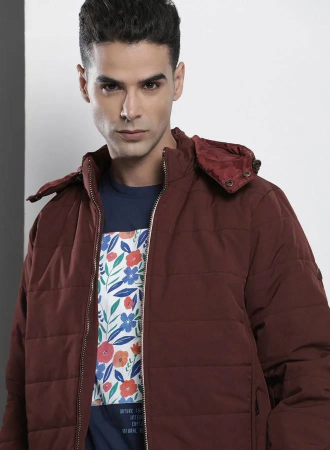 ذا انديان كراج كو The Indian Garage Co Men Slim Fit Solid Round Neck Long Sleeves Jacket