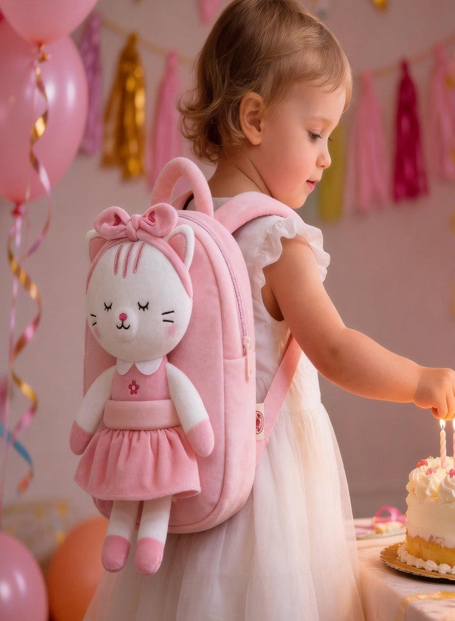 لازادا حقيبة ظهر للأطفال الصغار من لازادا بتصميم قطة، حقائب ظهر للبنات مع لعبة قطة بيضاء قابلة للفصل، مقاس 9 بوصات، مناسبة للأطفال من عمر سنتين فما فوق. - Image 2