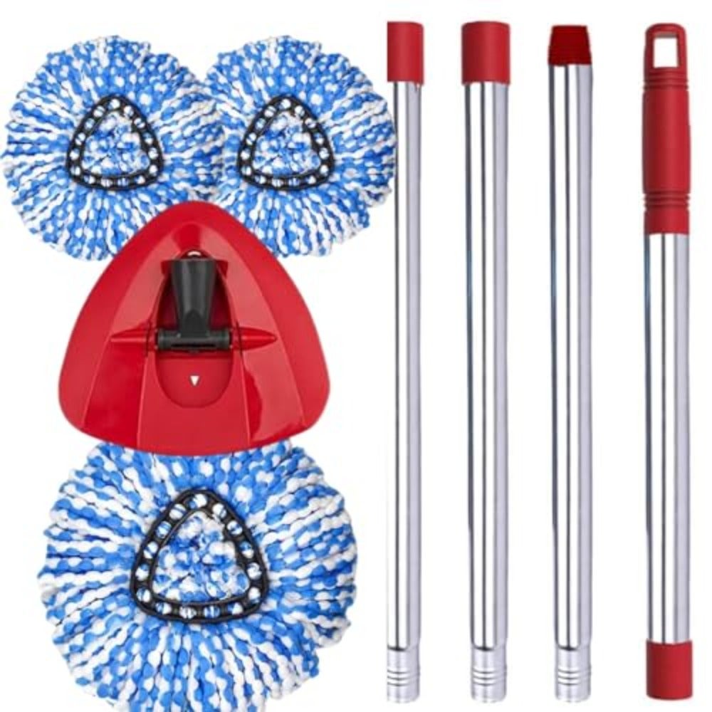 3 Spin Mop Heads Replacement, Triangle Shape, Blue Microfiber, Extra Absorbent Durable, Compatible with Vileda Easy Wring and O-Cedar Mops