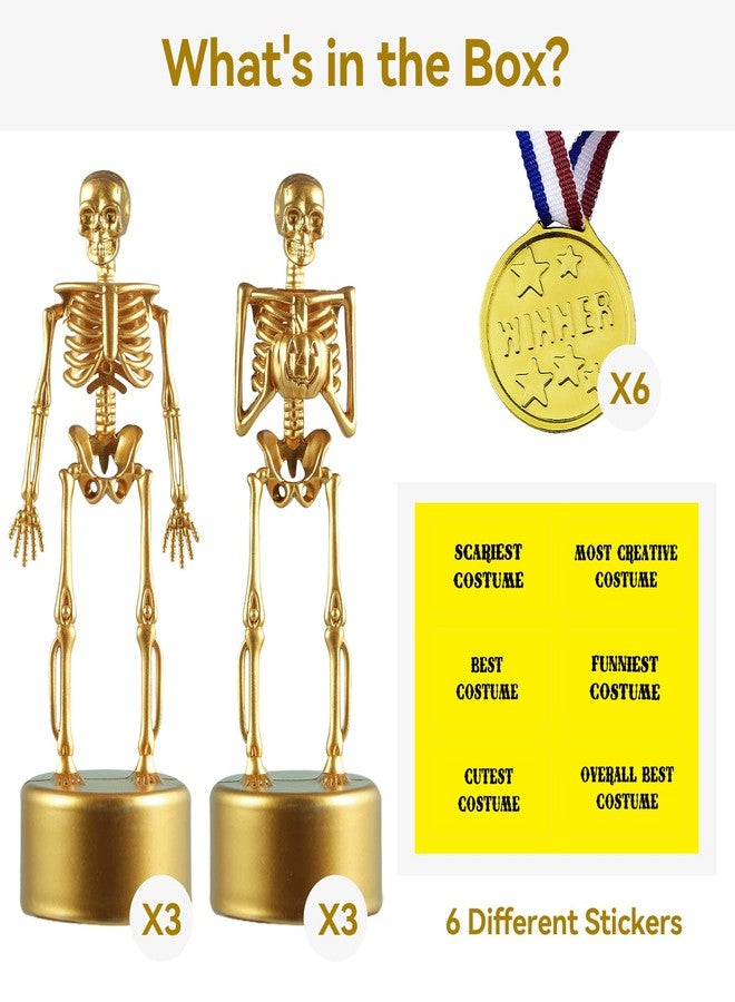 ASONA 12 Pcs Halloween Trophy Awards, 6 Skeleton Trophies 6 Award Medals 1 Marker Pen, Costume Contest Trophies for Kids Adults, Halloween Party Supplies, Table Decorations Classroom Rewards Treats for Kids - Image 2