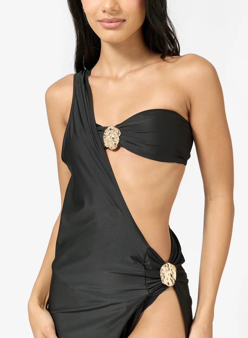 Ginger  3 PC Bikini Set with Coverup & Golden Accent for Women | Best Price UAE