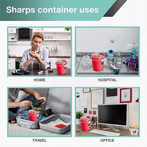 AdirMed Sharps Disposal Container with Flip Open Lid - Biohazard and Syringe Disposal Container - Ideal for Home, Clinic, Office, Barber Use with Flip-Open - (1 Quart, 6-Pack) - Image 2