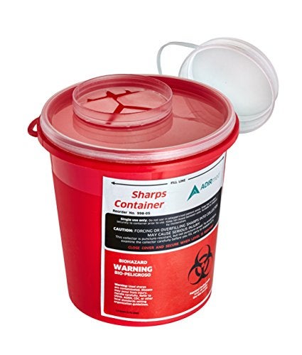 AdirMed Sharps Disposal Container with Flip Open Lid - Biohazard and Syringe Disposal Container - Ideal for Home, Clinic, Office, Barber Use with Flip-Open - (1 Quart, 6-Pack) - Image 1