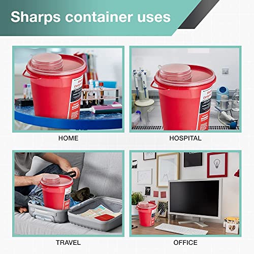 AdirMed Sharps Disposal Container with Flip Open Lid - Biohazard and Syringe Disposal Container - Ideal for Home, Clinic, Office, Barber Use with Flip-Open - (1 Quart, 6-Pack) - Image 3