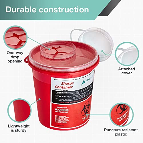 AdirMed Sharps Disposal Container with Flip Open Lid - Biohazard and Syringe Disposal Container - Ideal for Home, Clinic, Office, Barber Use with Flip-Open - (1 Quart, 6-Pack) - Image 4