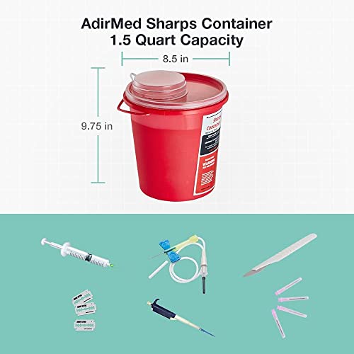 AdirMed Sharps Disposal Container with Flip Open Lid - Biohazard and Syringe Disposal Container - Ideal for Home, Clinic, Office, Barber Use with Flip-Open - (1 Quart, 6-Pack) - Image 5