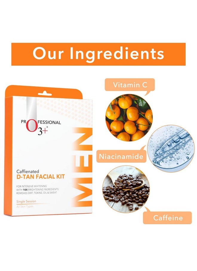 O3+ Caffeinated D-Tan Facial Kit For Intensive Whitening Remove Dirt Toxins Oil And Sweat Single Session For All Skin Types & D-Tan Radiance Face Wash 60Gm (Combo Pack)  - Image 3