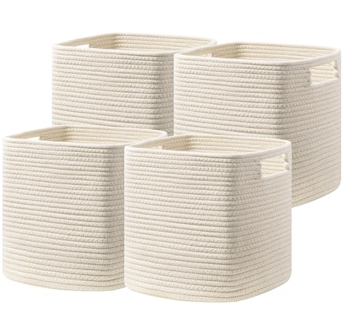 UBBCARE Set of 4 Storage Cubes-11 X 10.5 X 10.5 In, Cotton Rope Basket for Shelves, Toys, Book, Cube Storage Bin with Handles, Woven Storage Basket for Organizing, Beige - Image 1