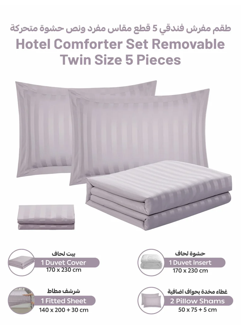 دوناتيلا Striped Comforter Set, Single Size Fits 140x200cm, 5-Piece Hotel Bedding with 350 GSM Filling – Comforter, Comforter Cover, Fitted Sheet, Pillowshams.