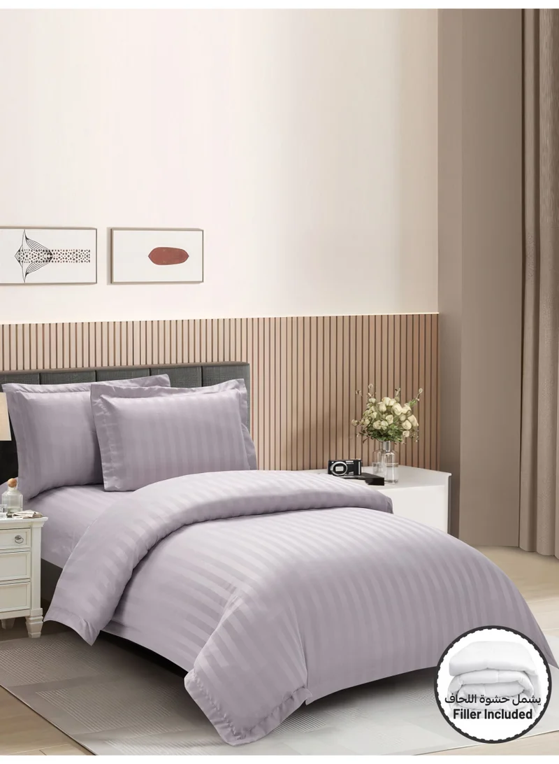 دوناتيلا Striped Comforter Set, Single Size (170x230 cm), 5-Piece Hotel Bedding with 350 GSM Filling – Comforter, Comforter Cover, Fitted Sheet, Pillowshams.