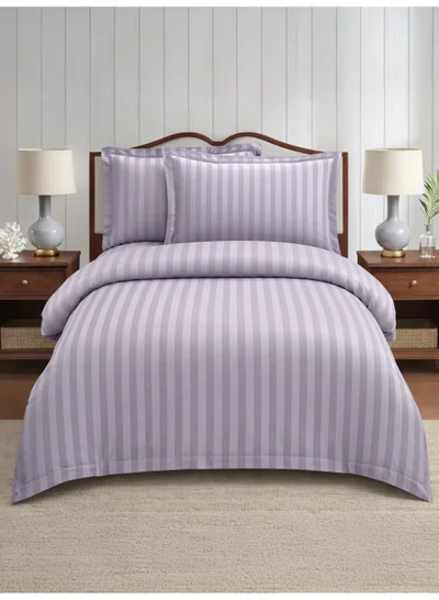 Donetella Hotel Striped Comforter Set, Fits 140x200 cm Size Bed, Removable Duvet Filler Included, 5-Pcs Single Size, 350 GSM Filling.