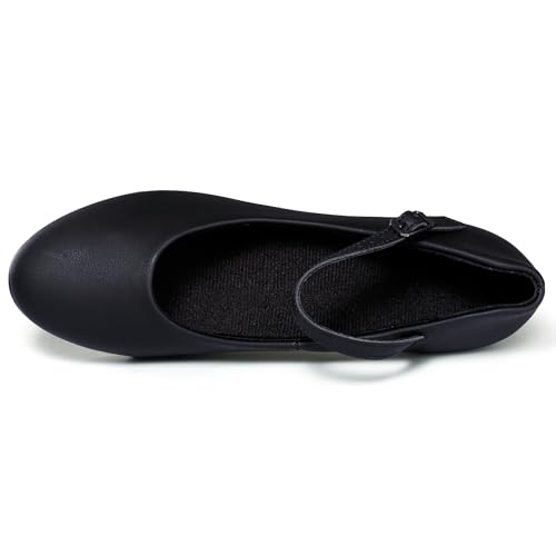 Linodes PU Leather Ankle Strap Character Tap Shoe 1.55'' Dance Shoes for Women-Black-8.5M-UPD - Image 3