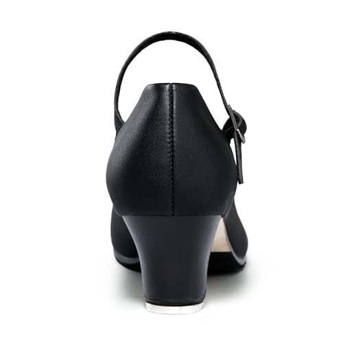 Linodes PU Leather Ankle Strap Character Tap Shoe 1.55'' Dance Shoes for Women-Black-8.5M-UPD - Image 5