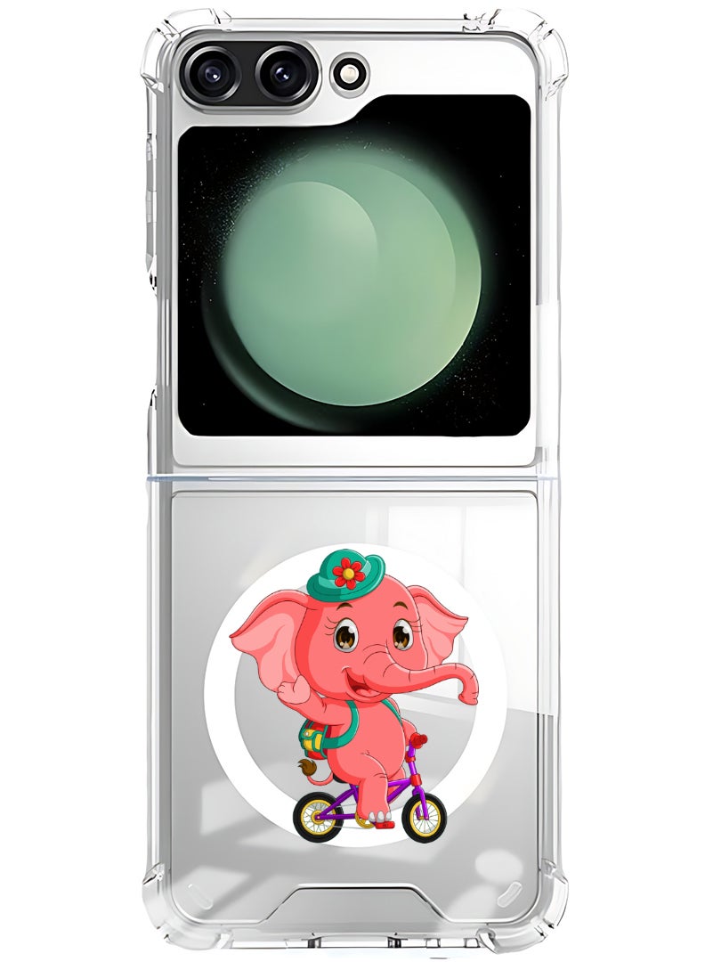 Theodor Magnetic Case for Samsung Galaxy Z Flip 5 Compatible with MagSafe Wireless Charging, Shockproof Phone Bumper Cover pink elephant  - Image 1