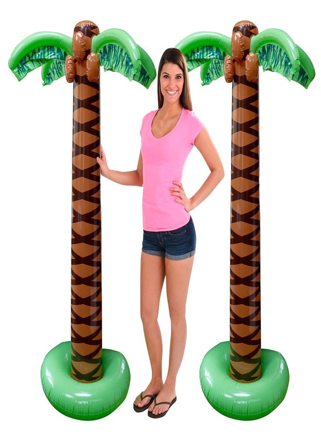 Playbees Giant Inflatable Palm Trees - 2 Pack - 6 Foot Super Sturdy Trees for Luau Parties, Beach Decor, Poolside Ambiance, Tropical Theme Decor & Outdoor Fun, Easy Inflation - Image 1