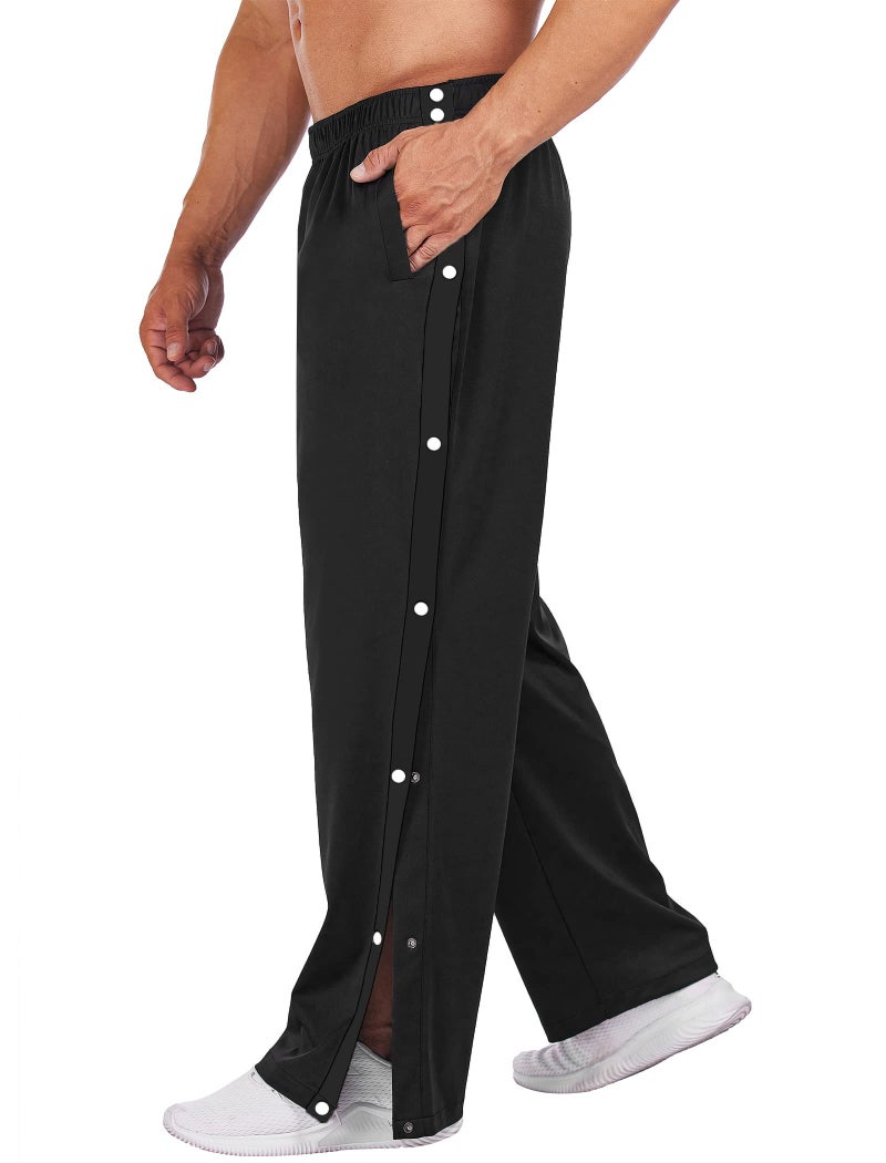 Deyeek Men's Tear Away Basketball Pants High Split Snap Button Casual Post-Surgery Sweatpants with Pockets - Image 1