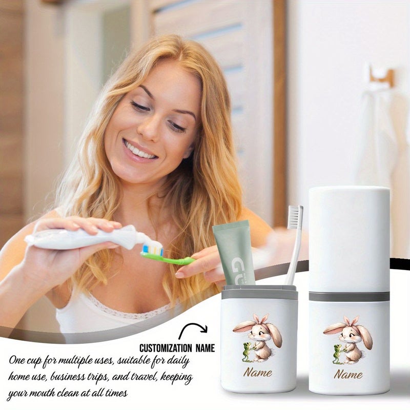 White Pink Portable Toothbrush Holder Case with Print for Travel - Image 2