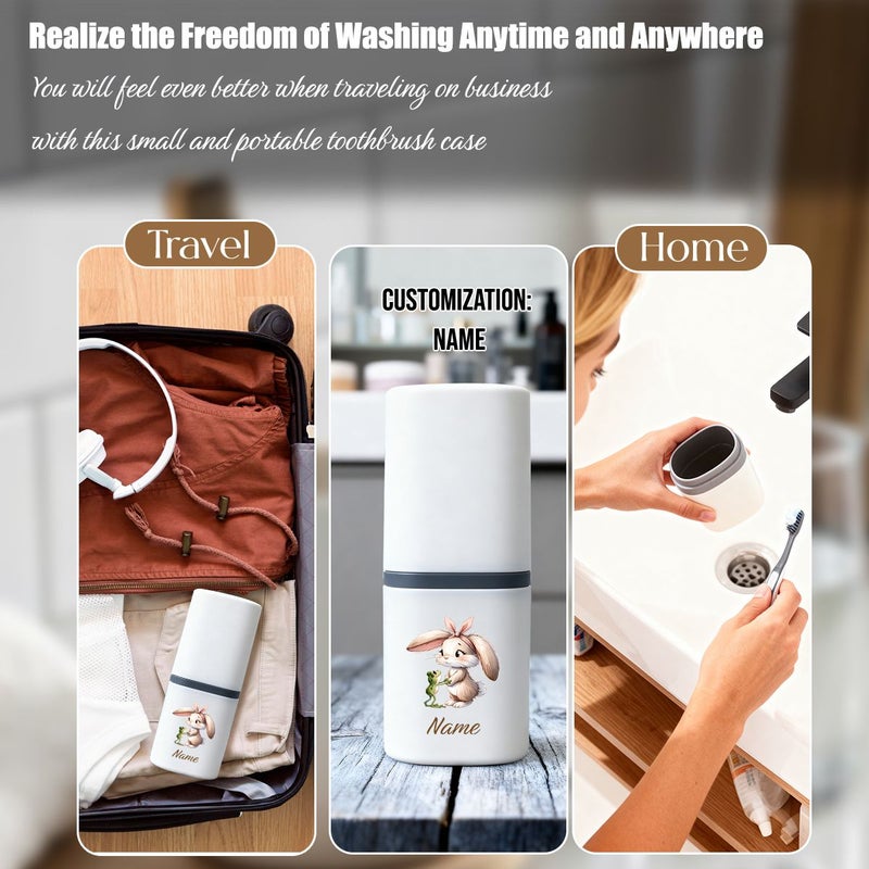 White Pink Portable Toothbrush Holder Case with Print for Travel - Image 5