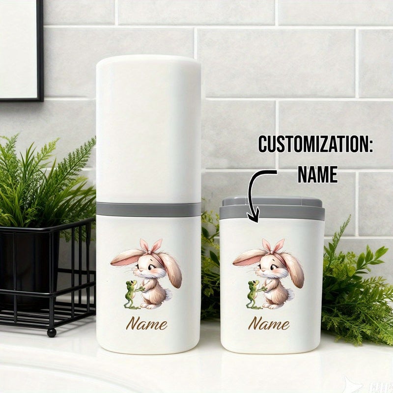 White Pink Portable Toothbrush Holder Case with Print for Travel - Image 4