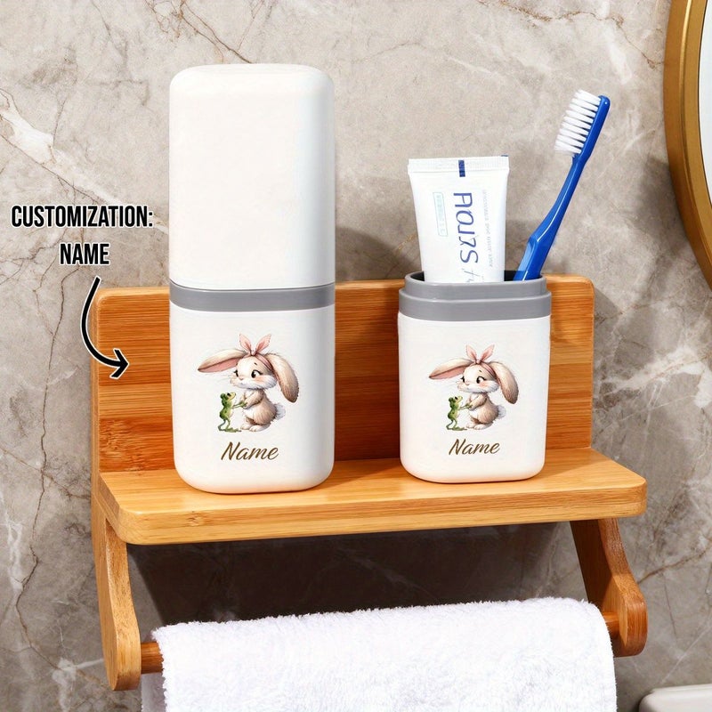 White Pink Portable Toothbrush Holder Case with Print for Travel - Image 3