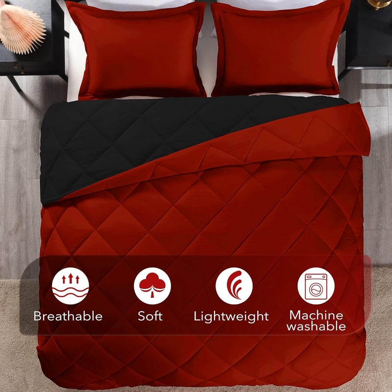 downluxe Lightweight Solid Comforter Set (Twin) with 1 Pillow Sham - 2-Piece Set - Red and Black - Down Alternative Reversible Comforter - Image 5