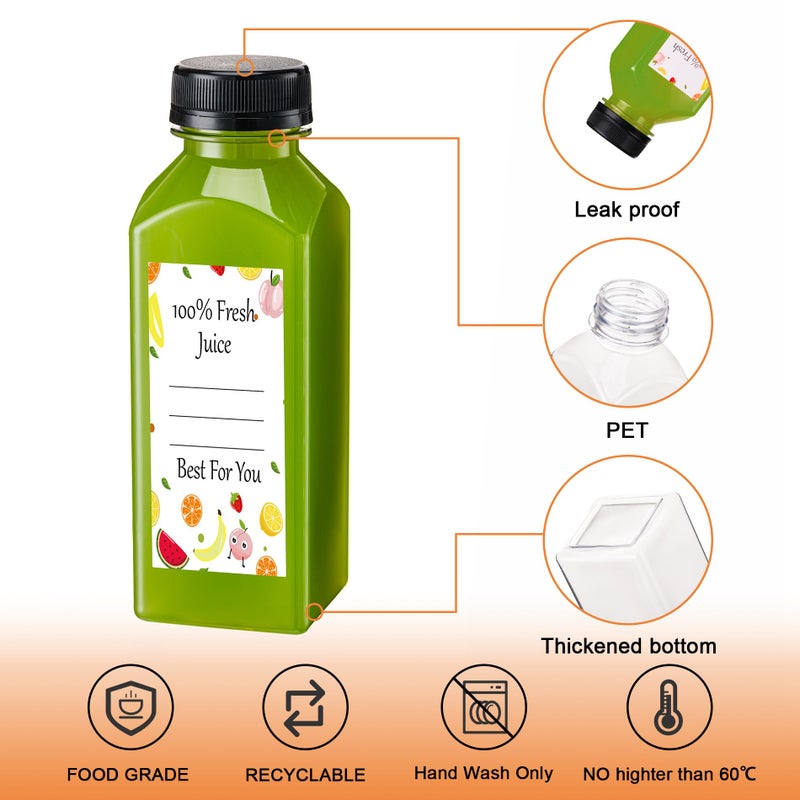 BOOMIBOO Juice Bottles with Caps 10Pcs 12oz, Plastic Bottleswith Caps, Clear Reusable Water Bottle, Used for Juicing Bottles, Smoothie Bottle, Juice Containers - with 10Pcs Labels & Bottle Brush - Image 3