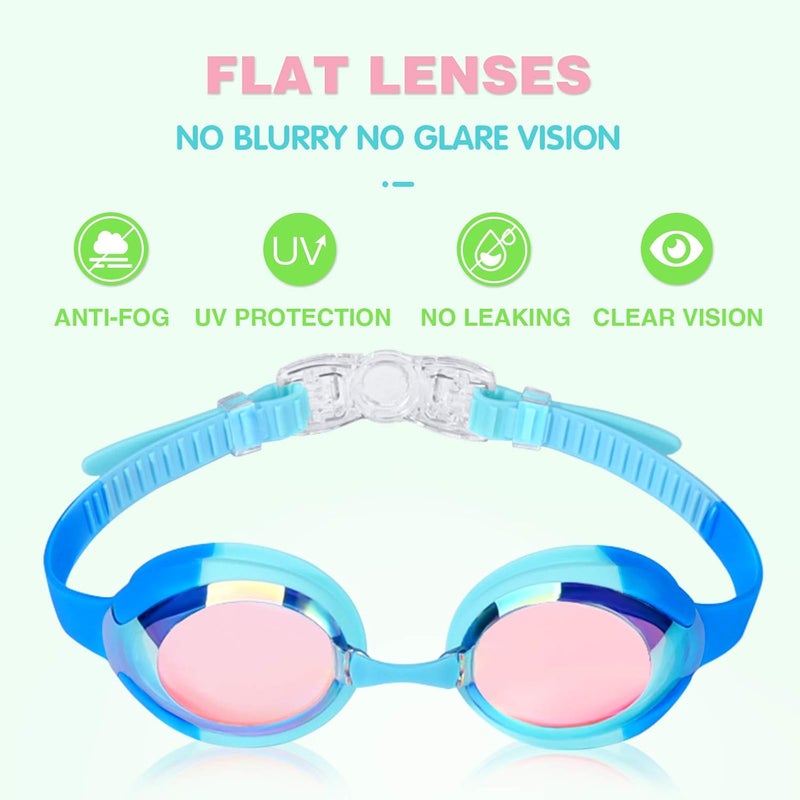 Keary Kids Swim Goggles for Toddler Kids Youth(3-12),Anti-Fog Waterproof Anti-UV Clear Vision Water Pool Goggles - Image 2