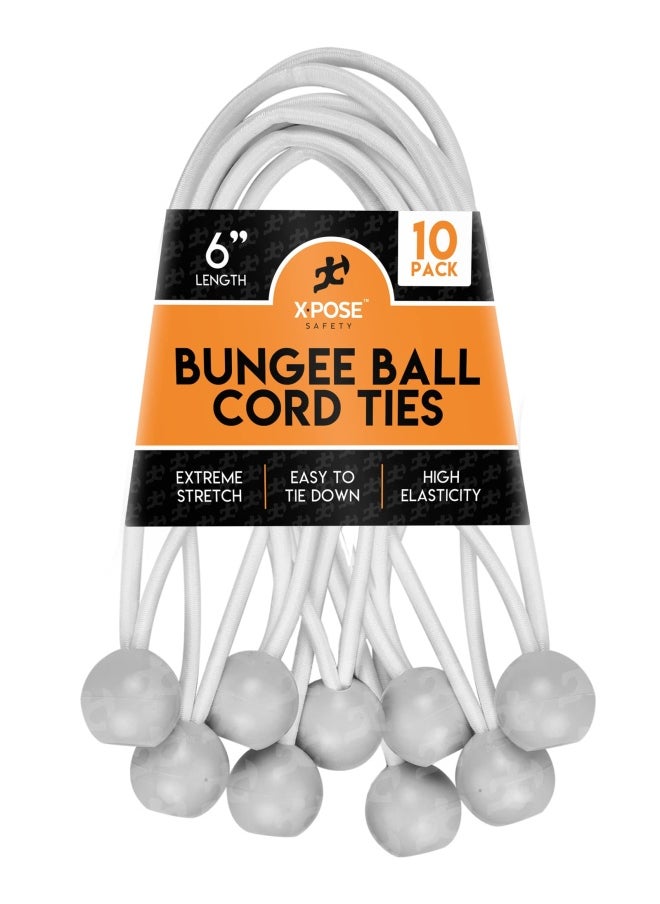 xpose safety Bungee Ball Cords 6 10 Pack Heavy Duty White Stretch Rope with Ball Ties for Canopies Tarps Walls Cable Organization  - Image 1
