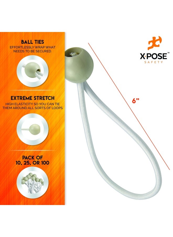 xpose safety Bungee Ball Cords 6 10 Pack Heavy Duty White Stretch Rope with Ball Ties for Canopies Tarps Walls Cable Organization  - Image 2