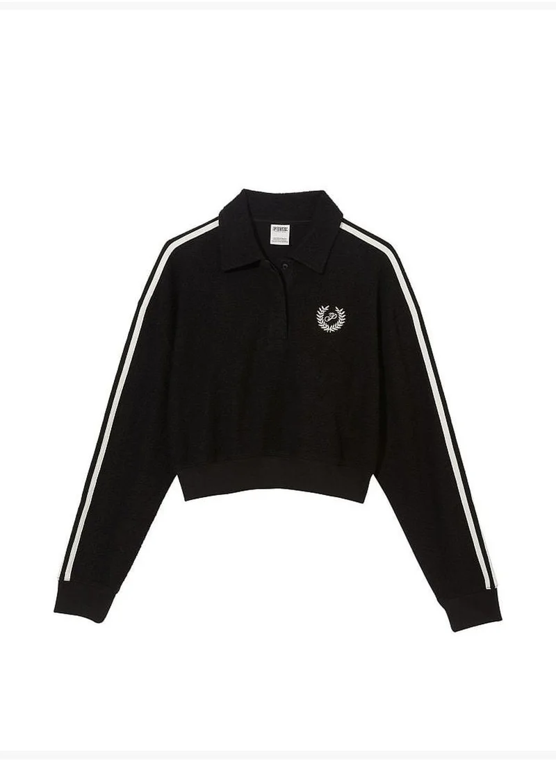 PINK Reverse Fleece Cropped Polo Sweatshirt