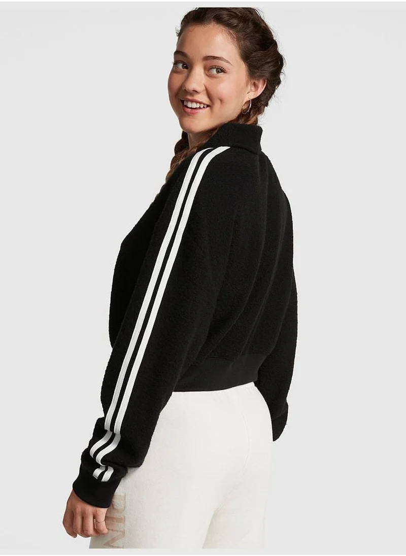 PINK Reverse Fleece Cropped Polo Sweatshirt