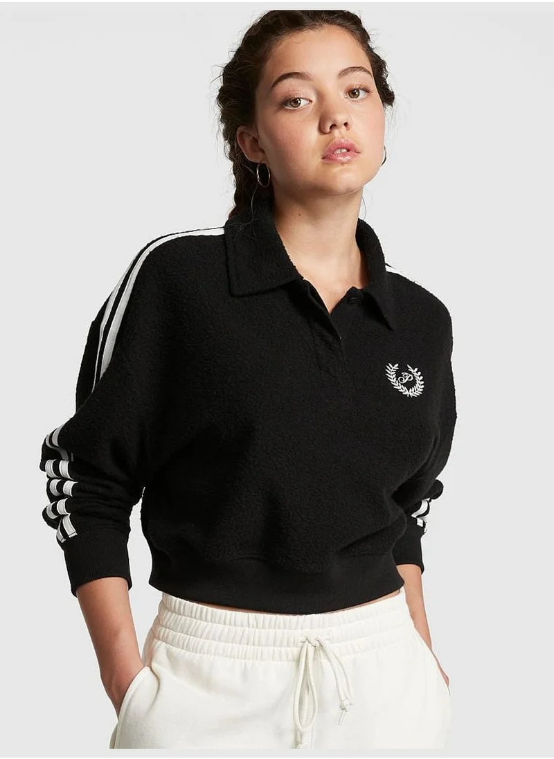 PINK Reverse Fleece Cropped Polo Sweatshirt