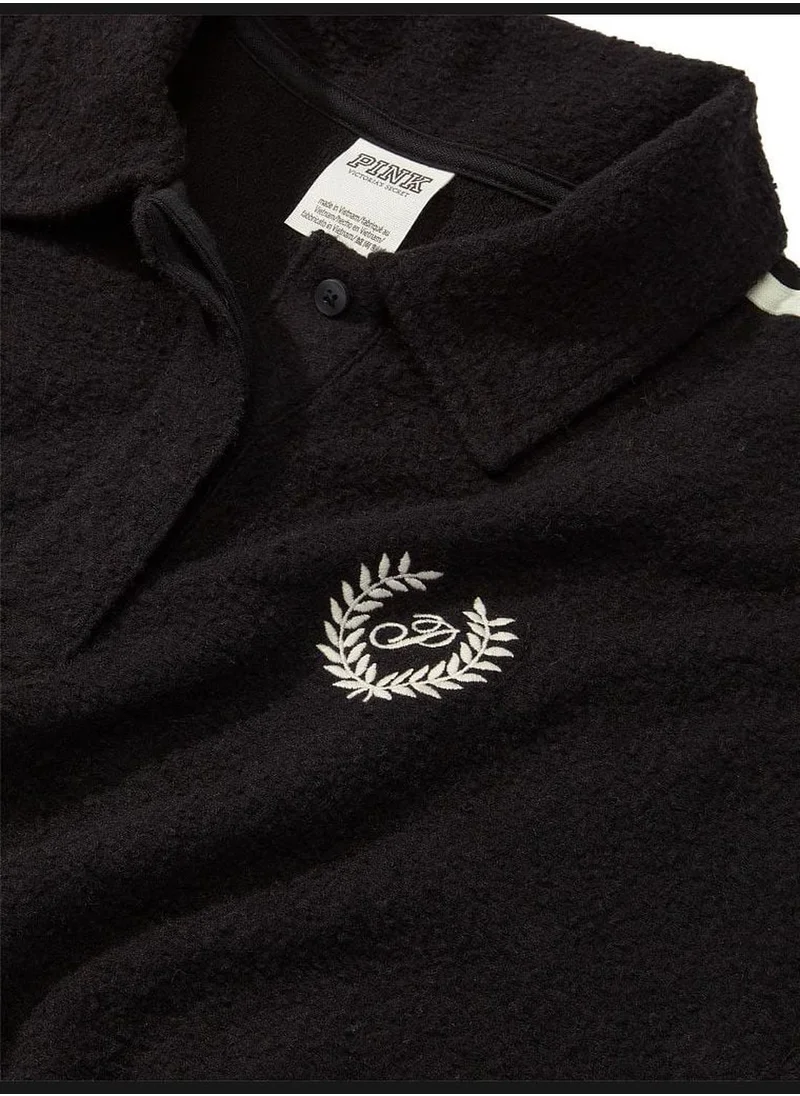 PINK Reverse Fleece Cropped Polo Sweatshirt