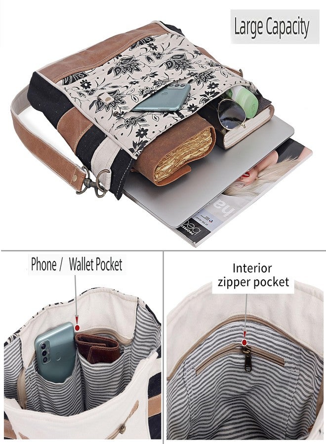 CREATIVE LEATHER ART CLA Bags SEL de MER Upcycled Off-White Blossom Print Canvas & Leather Shoulder Bag, Canvas Crossbody Bags for Women (Off-White) - Image 4