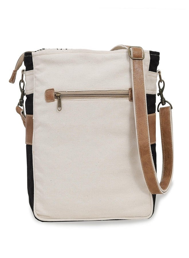 CREATIVE LEATHER ART CLA Bags SEL de MER Upcycled Off-White Blossom Print Canvas & Leather Shoulder Bag, Canvas Crossbody Bags for Women (Off-White) - Image 5