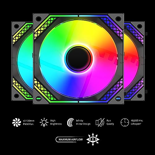 Ant Esports Infinity Flow 3 in 1 120mm ARGB Case Fan Kit with ARGB Infinity Mirror Design and Daisychainable Connections, 2000 RPM, 58.23 CFM Airflow - Black - Image 4