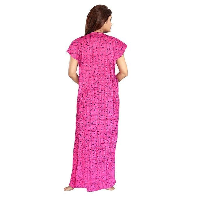 Vlazom Women’s Cotton Printed Maxi Nighty – Ankle Length Night Dress Gown, Pack of 2, Free Size – Soft & Breathable Sleepwear (Rani,Grey, Free Size) - Image 3