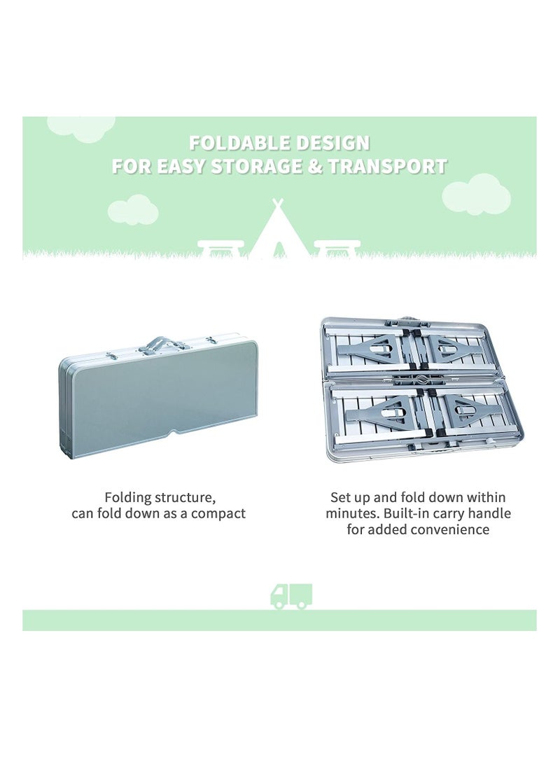 DubaiGallery طاولة قابلة للطي وطاولة نزهة قابلة للطي مع 4 مقاعد وكراسي وطاولة طعام خفيفة الوزن بدون تجميع لحفلات النزهة وطاولة تخييم - Image 5