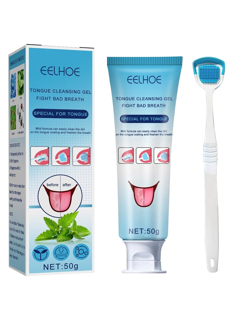 EELHOE Tongue Cleaning Gel, Tongue Cleaner Gel, With Tongue Scraper For Adults, Oral Care Removes Oral Odor Fresh Breath Tongue Coating Cleaning Bad Breath Treat-ment For Adults, Blue 1PCS - Image 1