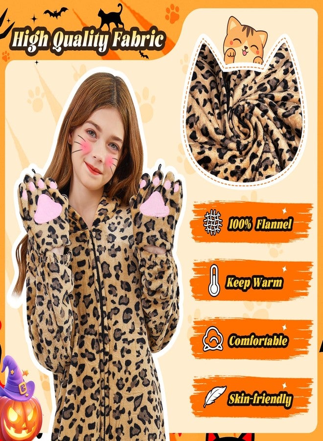 racazl Halloween Costume for Girls - Cheetah Cat Costume for Kids Leopard Costumes Animal Onesie Pajamas for Girl Ages 4-12 Year Old (M/8-10Y) - Image 3