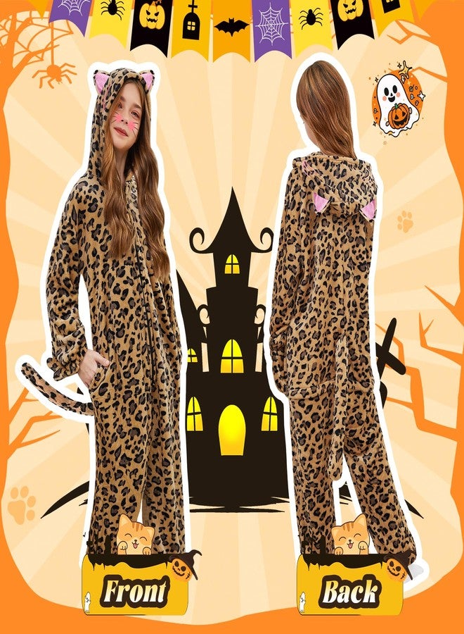 racazl Halloween Costume for Girls - Cheetah Cat Costume for Kids Leopard Costumes Animal Onesie Pajamas for Girl Ages 4-12 Year Old (M/8-10Y) - Image 4
