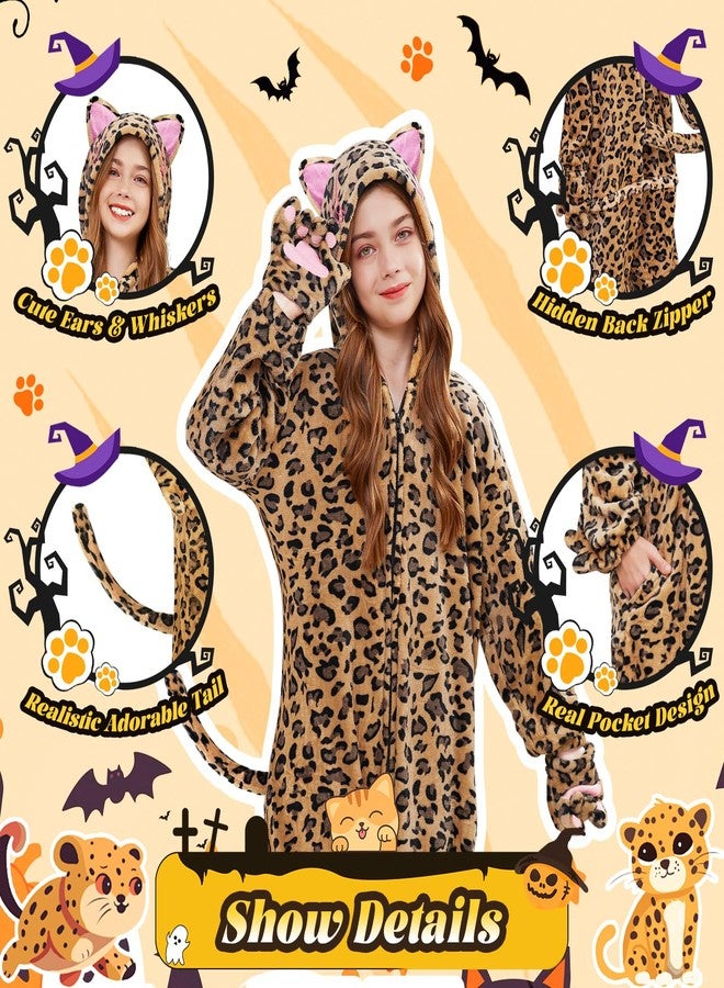 racazl Halloween Costume for Girls - Cheetah Cat Costume for Kids Leopard Costumes Animal Onesie Pajamas for Girl Ages 4-12 Year Old (M/8-10Y) - Image 2