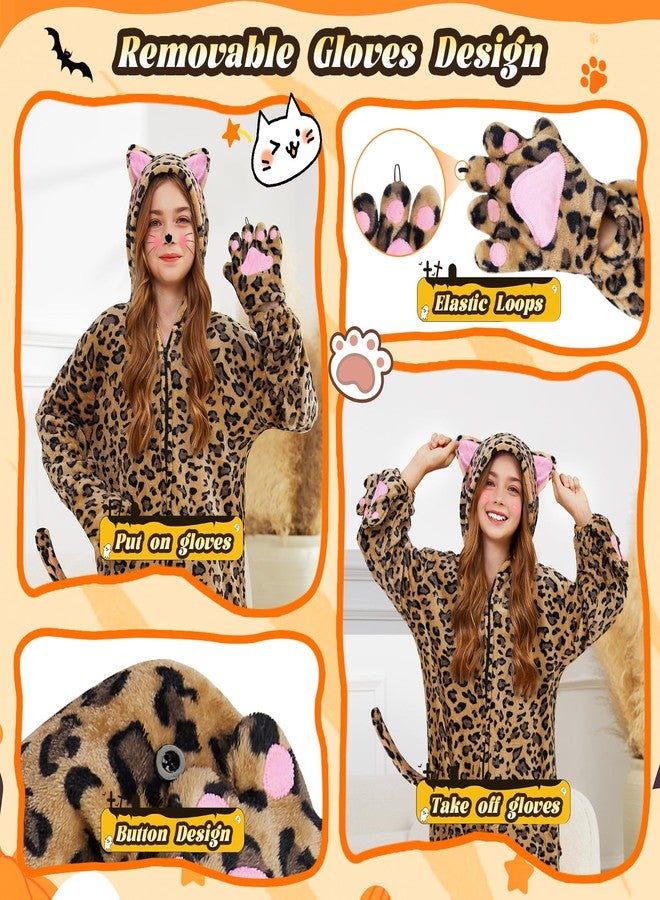 racazl Halloween Costume for Girls - Cheetah Cat Costume for Kids Leopard Costumes Animal Onesie Pajamas for Girl Ages 4-12 Year Old (M/8-10Y) - Image 5