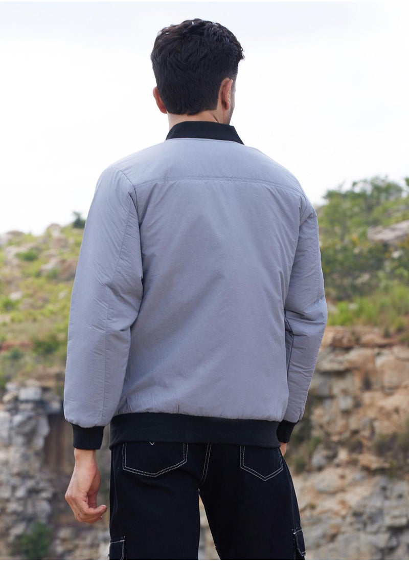 كامبوس سوترا Men's Light Grey Zip-Front Puffer Jacket With Contrast Detail  - Image 5