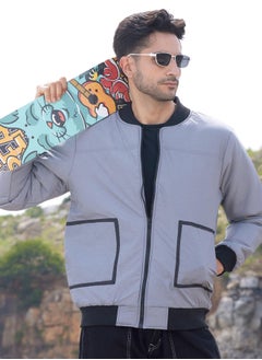 Campus Sutra Men's Light Grey Zip-Front Puffer Jacket With Contrast Detail  - Image 1