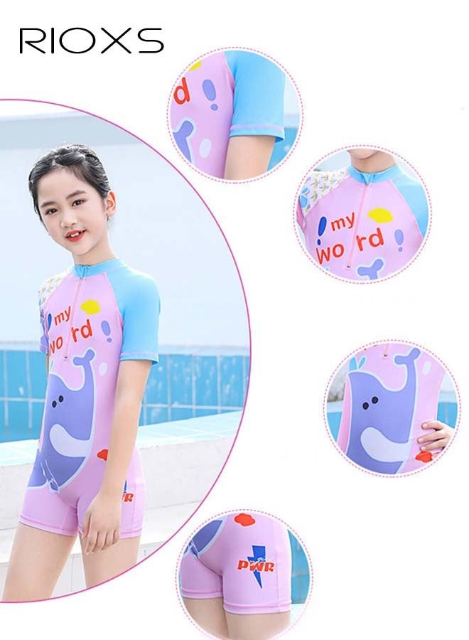 Girls One Piece Swimsuit, Kids Swimming Costume with Back Zipper, Quick Drying Bathing Suit With Great Flexibility, Cute Cartoon Rashguard Swimwear, Comfortable Rash Guard Surfing Beachwear, Beach Bathing Suit for Kids 3-12 Years