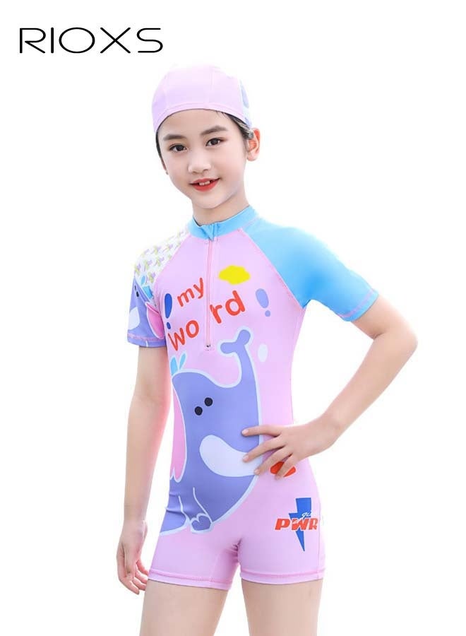 Girls One Piece Swimsuit, Kids Swimming Costume with Back Zipper, Quick Drying Bathing Suit With Great Flexibility, Cute Cartoon Rashguard Swimwear, Comfortable Rash Guard Surfing Beachwear, Beach Bathing Suit for Kids 3-12 Years