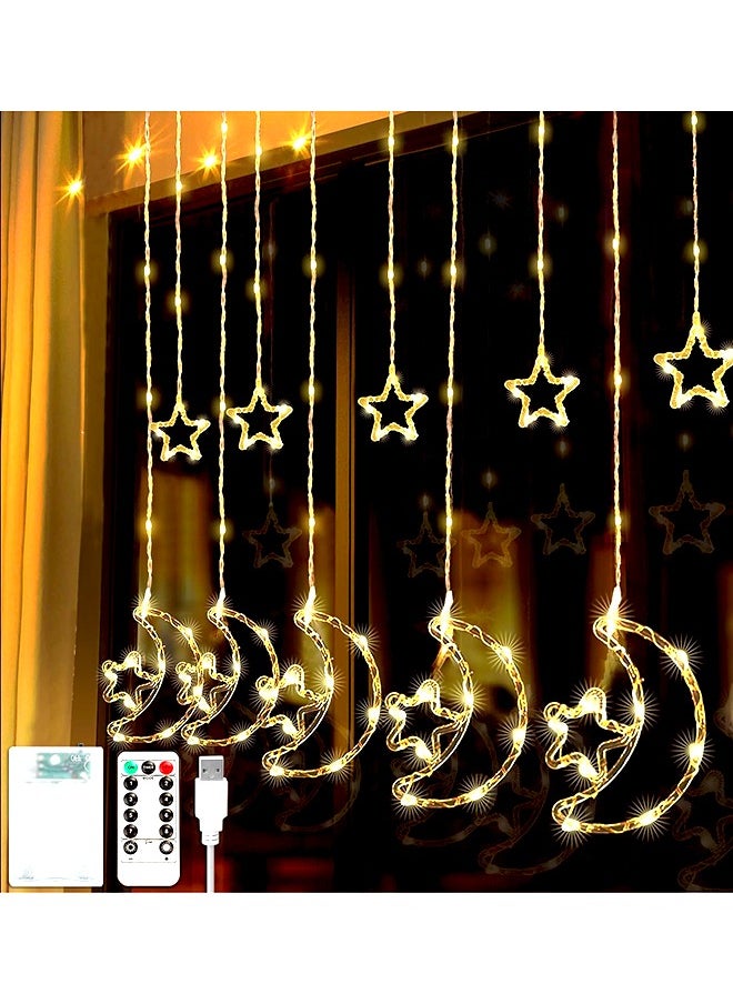 Yoawllty Ramadan Lights, Ramadan Decorations, Hanging Curtain Fairy Star Moon Lights for Ramadan Party Decorations(5 Big Moon Embraces Stars and 5 Small Stars)  - Image 1