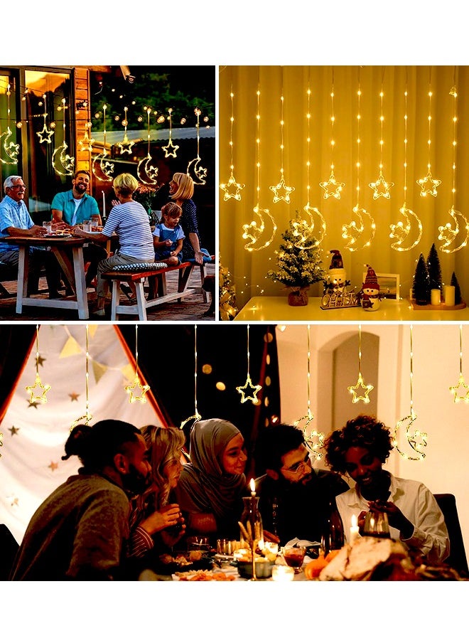 Yoawllty Ramadan Lights, Ramadan Decorations, Hanging Curtain Fairy Star Moon Lights for Ramadan Party Decorations(5 Big Moon Embraces Stars and 5 Small Stars)  - Image 2